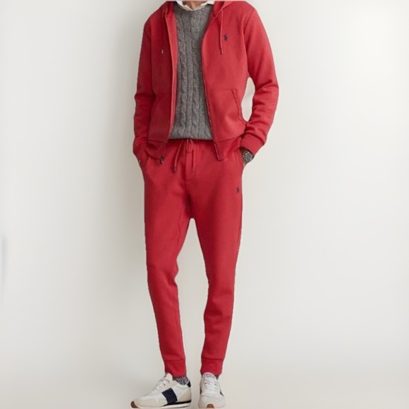 Polo Ralph Lauren Double Knit Full-Zip Fleece Sweatsuit Set Red Men's L  NEW - Picture 1 of 14